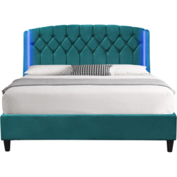 Comfy Living King Size Green Fabric Bed Frame with LED Headboard - thumbnail 2