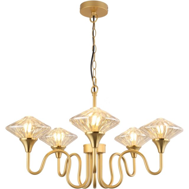 Charlotte Gold 5 Arm Glass Shade Ceiling Light - image 1