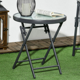 Outsunny White Marble Glass Top Round Foldable Garden Table