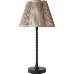 ValueLights Maeve Light Grey Pleated Faux Silk Scallop Shade Black Bobbin Table Lamp