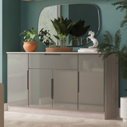 Crowndale Milan Grey Gloss and Grey Oak 4 Door Single Drawer Wide Sideboard Ready Assembled - thumbnail 1