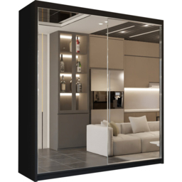 M N Furniture 2 Door Black Mirrored Sliding Wardrobe 200cm - thumbnail 2