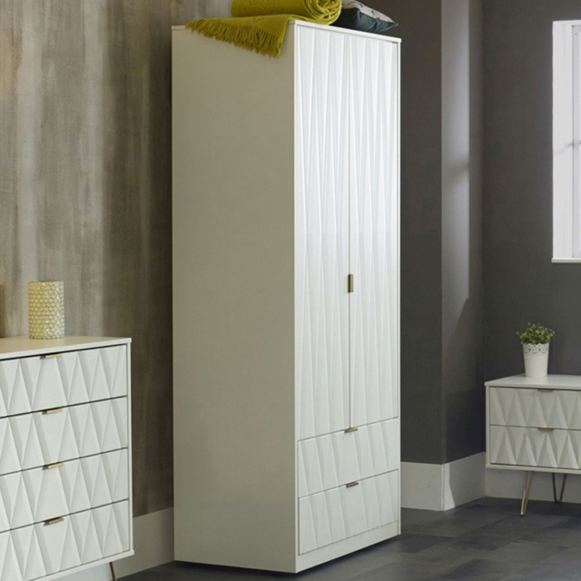 Crowndale Diamond Ready Assembled 2 Door 2 Drawer Matt White Tall Double Wardrobe - image 1