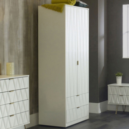 Crowndale Diamond Ready Assembled 2 Door 2 Drawer Matt White Tall Double Wardrobe - thumbnail 1