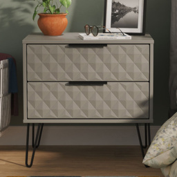 Crowndale Harlequin 2 Drawer Dusk Grey Side Table Ready Assembled