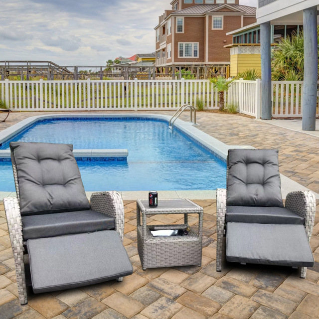 Furniture One 2 Seater Rattan Garden Recliner Lounge Set with Ice Bucket - image 1