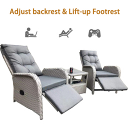 Furniture One 2 Seater Rattan Garden Recliner Lounge Set with Ice Bucket - thumbnail 4