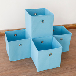 Home Source Aqua Blue Fabric Cube Storage Box 4 Pack - thumbnail 2