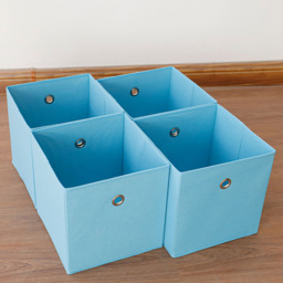 Home Source Aqua Blue Fabric Cube Storage Box 4 Pack - thumbnail 4