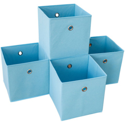 Home Source Aqua Blue Fabric Cube Storage Box 4 Pack - thumbnail 1