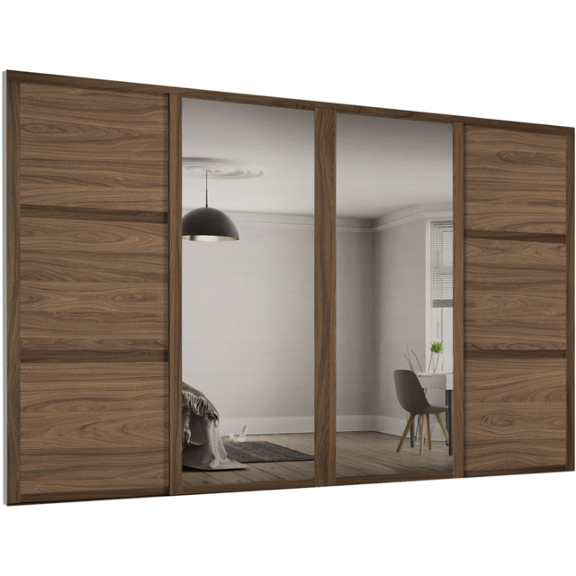 Spacepro Shaker 4 Door Walnut Frame Sliding Wardrobe Kit with 2 Panel and 2 Mirror 2898mm - image 1