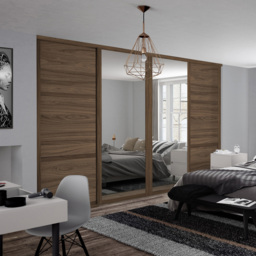 Spacepro Shaker 4 Door Walnut Frame Sliding Wardrobe Kit with 2 Panel and 2 Mirror 2898mm - thumbnail 2