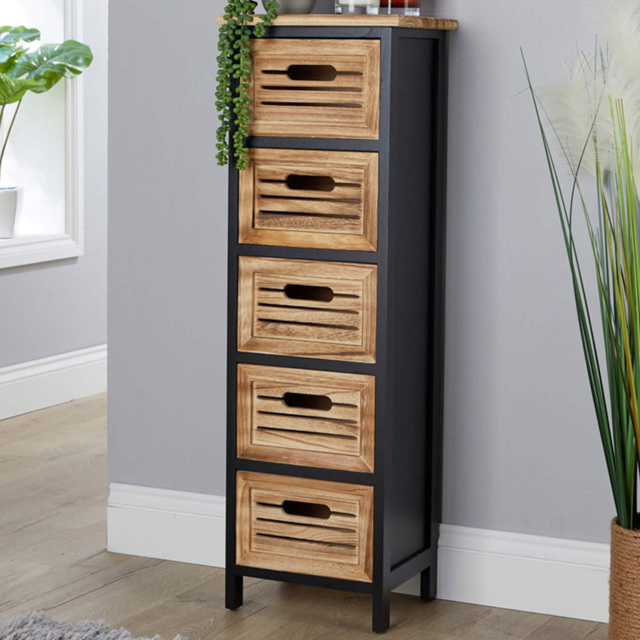 Home Source 5 Drawer Black Oak Solid Wooden Chest of Drawer - image 1