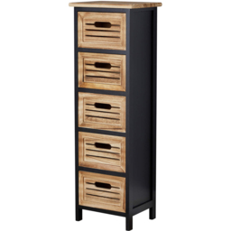 Home Source 5 Drawer Black Oak Solid Wooden Chest of Drawer - thumbnail 2