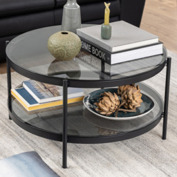 Florence Bayonne Single Shelf Black Smoked Glass Top Round Coffee Table