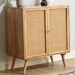 Desser Manhattan 2 Door Natural Rattan and Mango Wood Wine Cabinet