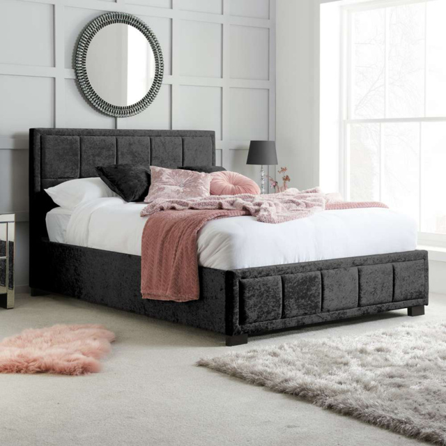 Hannover Double Black Velour Bed Frame - image 1