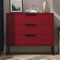 Crowndale Hong Kong 3 Drawer Red Matt Chest of Drawers Ready Assembled