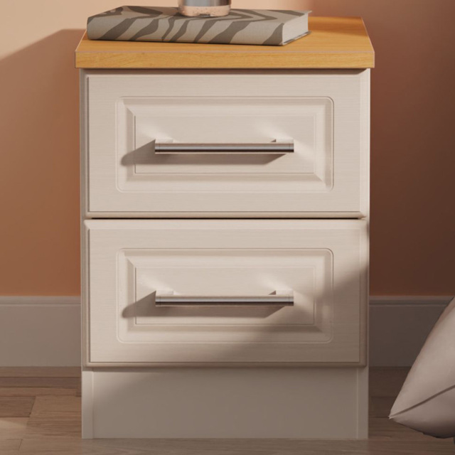 Crowndale Kent Kashmir Ash and Modern Oak 2 Drawer Compact Bedside Cabinet Ready Assembled - image 1