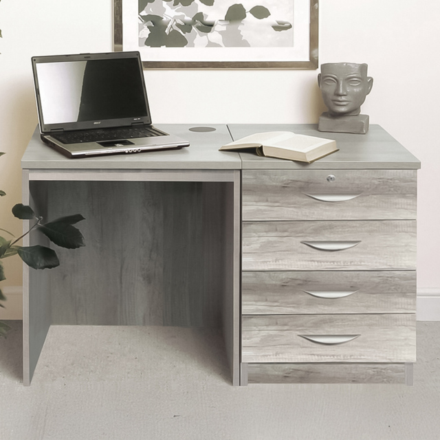 R White Cabinets SET-05-IN-GN 4 Drawer Desk Grey - image 1