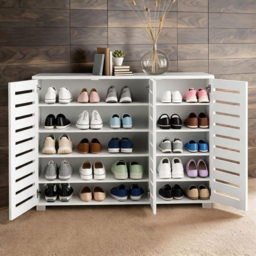 Home Source Oslo 3 Door White Shoe Storage Cabinet Unit - thumbnail 3