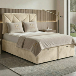 DS Living Eclipse Cream Super King Size Plush Velvet Ottoman Bed