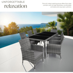 tectake Valencia 8 Seater Mottled Grey and Grey Garden Dining Set with Protective Cover - thumbnail 4