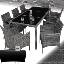 tectake Valencia 8 Seater Mottled Grey and Grey Garden Dining Set with Protective Cover - thumbnail 2