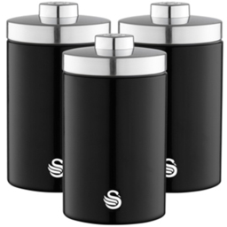 Swan Townhouse EEJB280 Black Bread Bin with 3 Piece Canister Set - thumbnail 3