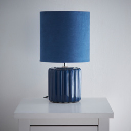 Kliving Zoe Blue Velvet Shade Ceramic Table Lamp - thumbnail 2