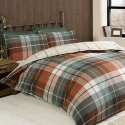 Rapport Home Lomond Check Flannellette King Size Terracotta Brushed Cotton Duvet Set