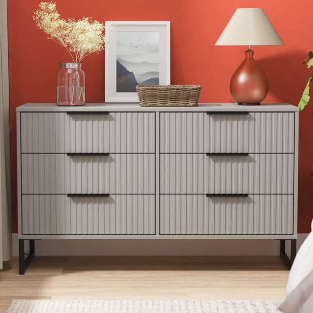 Crowndale Fluted 6 Drawer Dusk Grey Wide Chest of Drawers Ready Assembled - image 1