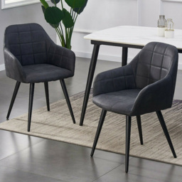 Adrian Black Faux Suede Leather Dining Chair Set of 2