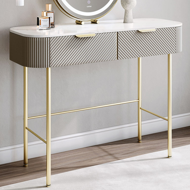 CARME Home Imogen Mocha Marble Effect 2 Drawer Dressing Table - image 1