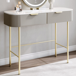 CARME Home Imogen Mocha Marble Effect 2 Drawer Dressing Table - thumbnail 1
