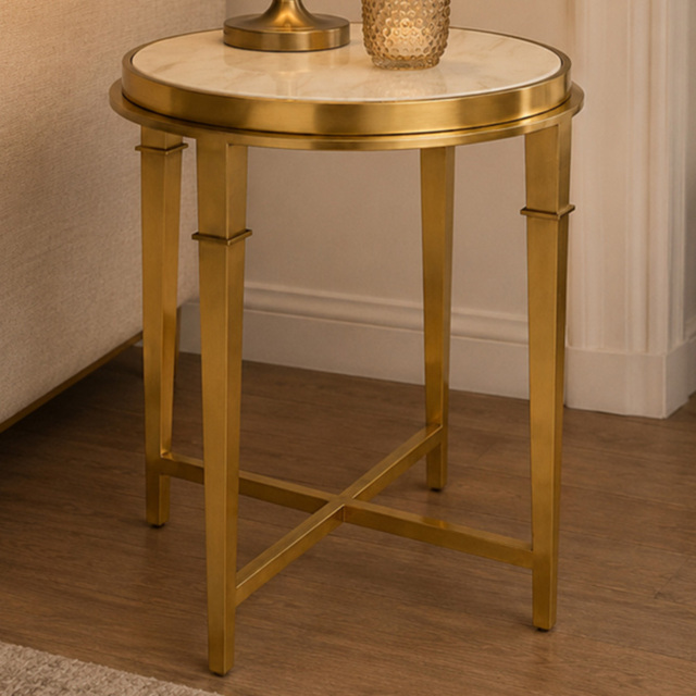 Premier Housewares White Round Side Table with Gold Frame - image 1