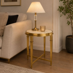 Premier Housewares White Round Side Table with Gold Frame - thumbnail 3
