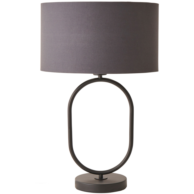 ValueLights Antonia Charcoal Fabric Drum Shade Matte Black Oval LED Table Lamp - image 1