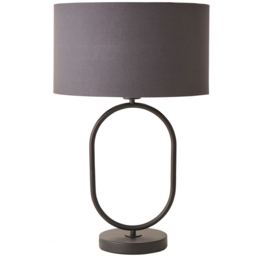 ValueLights Antonia Charcoal Fabric Drum Shade Matte Black Oval LED Table Lamp