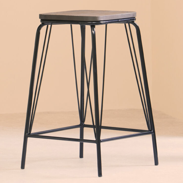 Premier Housewares District Black Metal and Elm Wood Stool - image 1