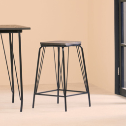 Premier Housewares District Black Metal and Elm Wood Stool - thumbnail 3