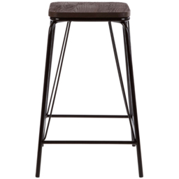 Premier Housewares District Black Metal and Elm Wood Stool - thumbnail 2