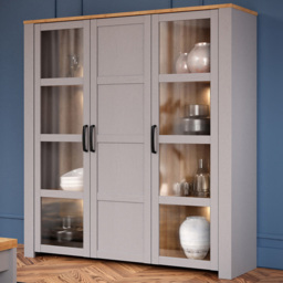 Florence Bohol 3 Door Grey Riviera Oak Large Display Cabinet - thumbnail 1