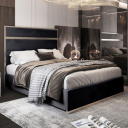 Bentley Black Single Velvet Upholstered Metal Bed Frame with Panelled Headboard