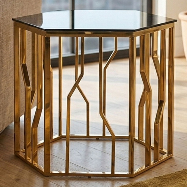 Premier Housewares Alvaro Gold and Black Hexagonal Side Table - image 1