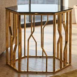 Premier Housewares Alvaro Gold and Black Hexagonal Side Table - thumbnail 1