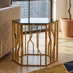 Premier Housewares Alvaro Gold and Black Hexagonal Side Table - thumbnail 3