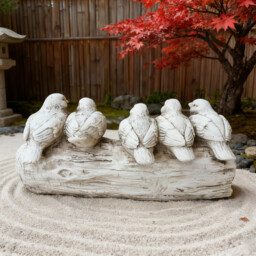 Five Birds on a Log Statue Off White - thumbnail 3