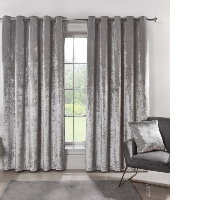 Divante Silver Crushed Velvet Eyelet Curtains 168 x 138cm - image 1