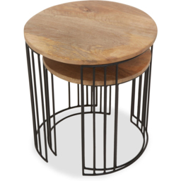 Premier Housewares Nandri Mango Wood Top Nest of Tables with Metal Cage Frame Set of 2 - thumbnail 2